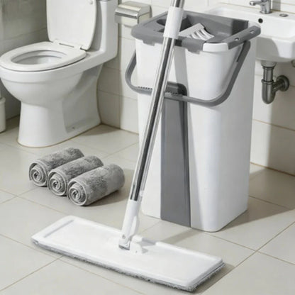 Spin Mop and Bucket Set with Wringer, Floor Cleaning System with 3 Washable Microfiber Pads for Wet & Dry Use on All Floors