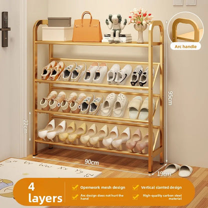Steel shoe rack household door simple storage space saving metal multi-layer narrow shoe cabinet