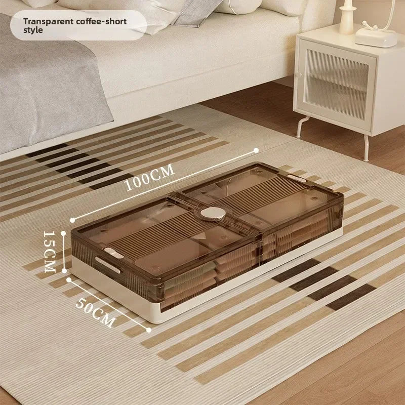 Folding storage ******der the bed Plastic transparent extra large roller dustproof storage box Clothes quilt finishing box