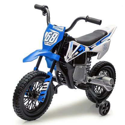 12V Electric Dirt Bike Kids Ride on Motorcycle for Toddlers with Traning Wheels Twist Grip Throttle 3Mph Max Speed and Music