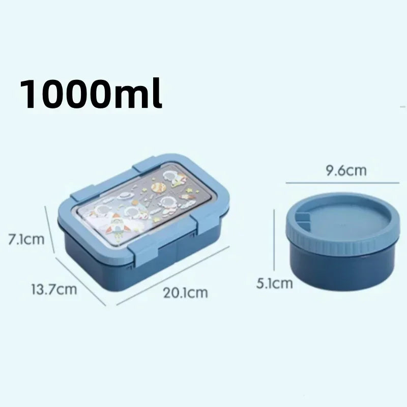 1000/1350ml Portable Cartoon Bento Box with Soup Bowl  Lunch Box Buckle Design Sealed Leak-proof Picnic Food Storage Container