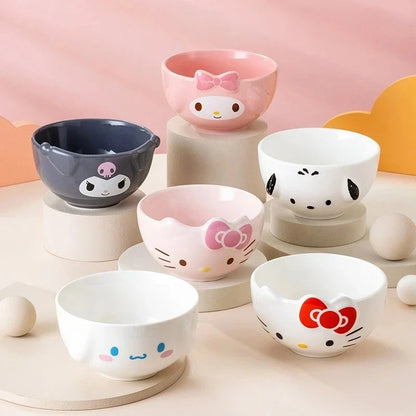 For Sanrio 5Inches Ceramic Rice Bowls Home Cute for Melody& Cinnamoroll& Kuromi Tableware Cartoon Anime Relief Bowl for Children