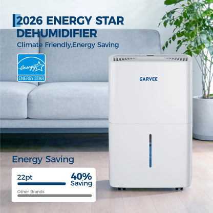 22 Pint Dehumidifier For Home 3000 Sq Ft Basement Large Room Quiet Auto Shut Off Continuous Drain Portable Air Dryer 1.45Gal
