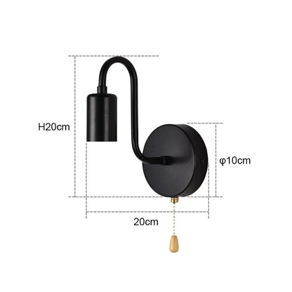 Nordic Industrial Wall Lamp Iron Black E27 Indoor Lighting Bedside Bathroom Bedroom Lamp Sconce Wall Light Fixture Decor