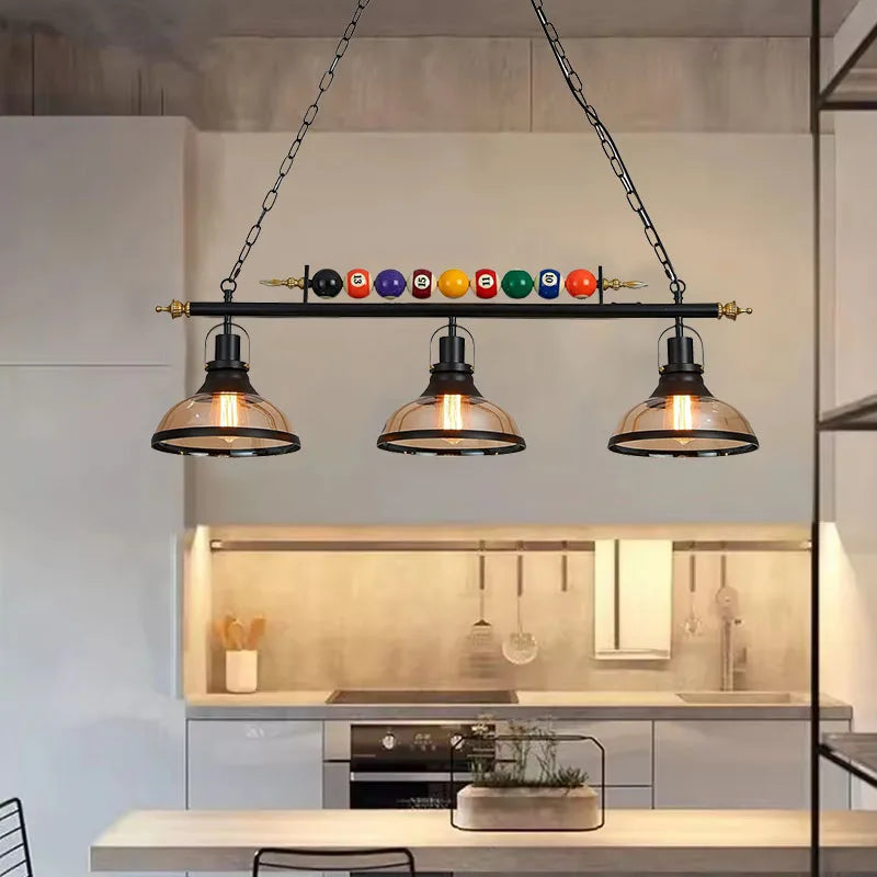Retro Billiard Pendant Lamp LED with 3 Glass Shades Adjustable chandelier Dining Table For Bar Indoor  Industrial Decor Lights
