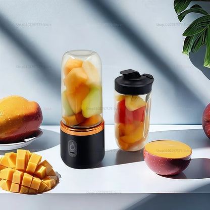 Mini Juice Extractor Portable Dual Cup Fruit Juicer Blender USB Rechargeable Wireless Compact Ice Blender for Travel and Home