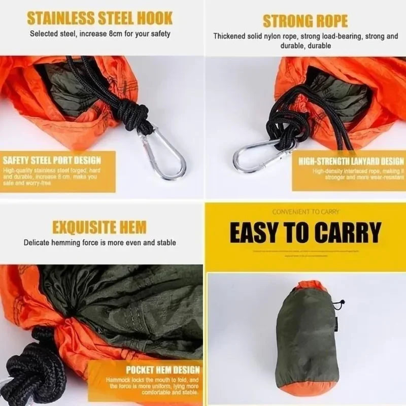 Portable Hanging Bed Outdoor Single Person Camping Hammock Nylon Color Matching Hammock Hammock High Strength Parachute Fabric