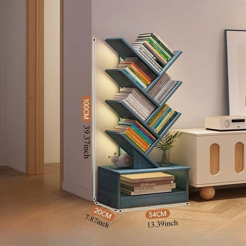 Tree-shaped Bookshelf Solid Wood Book Rack Floor-to-ceiling Space-saving Shelf Living Room Storage Shelf Display Shelf Household