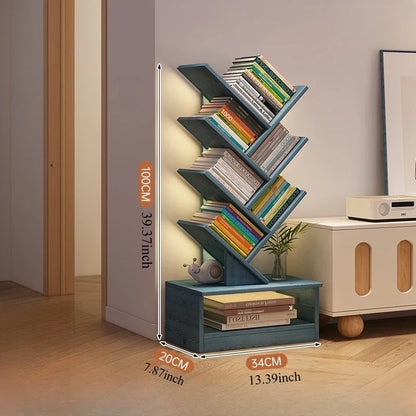 Tree-shaped Bookshelf Solid Wood Book Rack Floor-to-ceiling Space-saving Shelf Living Room Storage Shelf Display Shelf Household