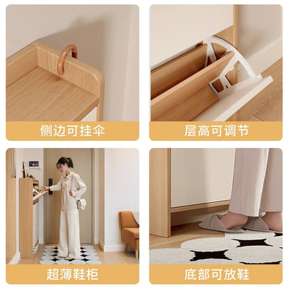 Solid wood ultra-thin flip shoe cabinet, home use, entrance door, foyer storage cabinet, new style wall-mounted shoe rack