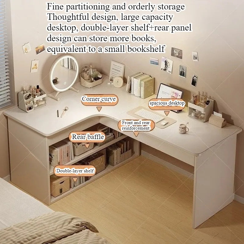 Computer desk Desktop Home bedroom Bookshelf Integrated student learning to write Corner Multifunctional office desk
