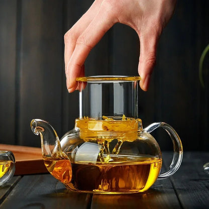 400/1000ml Glass Tea Pot Thickened Heat-Resistant Flower Tea Pot with Glass Heat-resistant Filter Brewing Glass Teaware