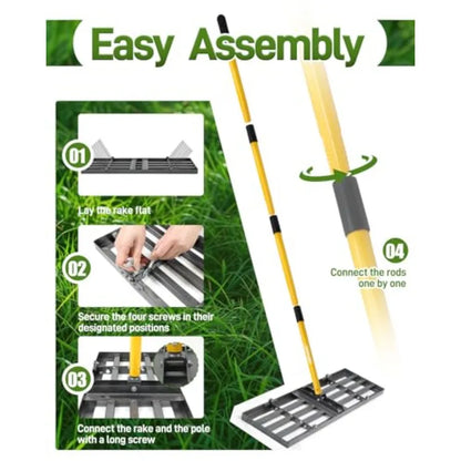 Lawn Leveling Rake 30 Inch Yard Lawn Leveling for Soil with 78" Adjustable Steel Handle Heavy Duty Effort Saving Landscape Lawn