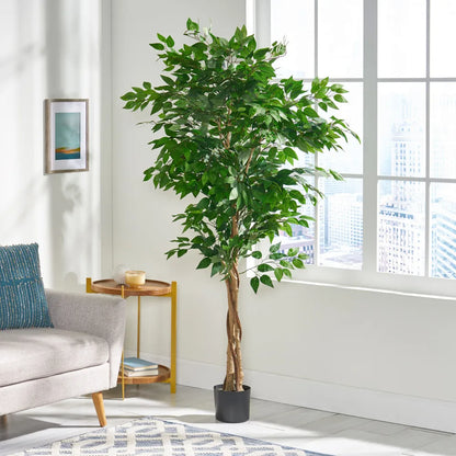 Realistic Artificial Ficus Tree Potted Fake Plant with Planter for Indoor Outdoor Home Decor