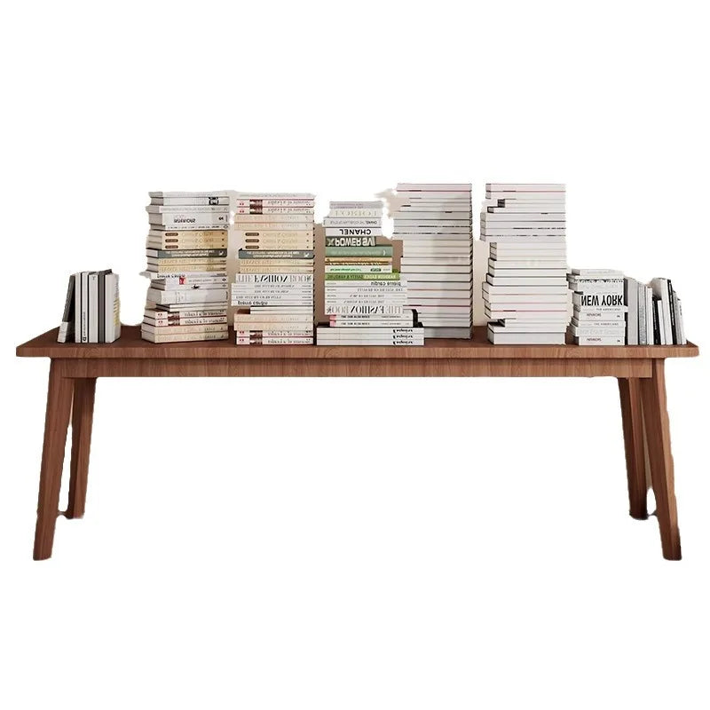 Double desk with solid wood legs, long and simple, for home use, near a window or wall, narrow table/workbench