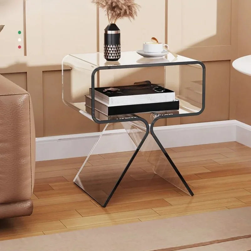 Modern Transparent Acrylic Bedside Table - Creative Side Table, Small Narrow End Table