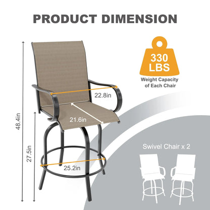 Set Of 2 All-Weather Swivel Bar Stools, 360° Rotating Outdoor Counter Height Chairs With High Back & Armrests For Deck Patio