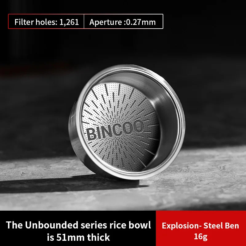 BINCOO High Precision Filter Basket 51/58.5mm, Portafilter Basket 16/18/20g Espresso Machine Extraction Powder Bowl CoffeeHandle
