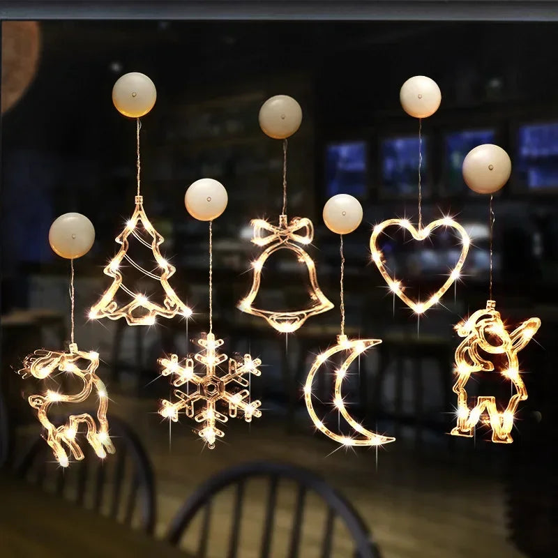 Christmas LED Snowflake Light Santa Hanging Sucker Lamp Window Ornaments Decoration for Home Xmas New Year Decor String Lights