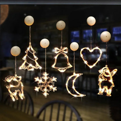 Christmas LED Snowflake Light Santa Hanging Sucker Lamp Window Ornaments Decoration for Home Xmas New Year Decor String Lights