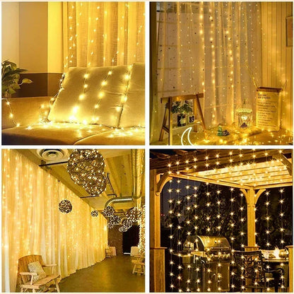 Bright 300 LED Curtain Light, Plug in Fairy Lights for Bedroom, Christmas Hanging String Lamp Outdoor for Window Backdrop Wall