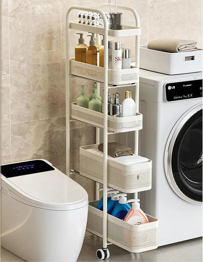 Slim Storage Cart with Track Pull,Bathroom Storage Organizer Rolling Utility Cart, for Office Bathroom Kitchen Laundry Room
