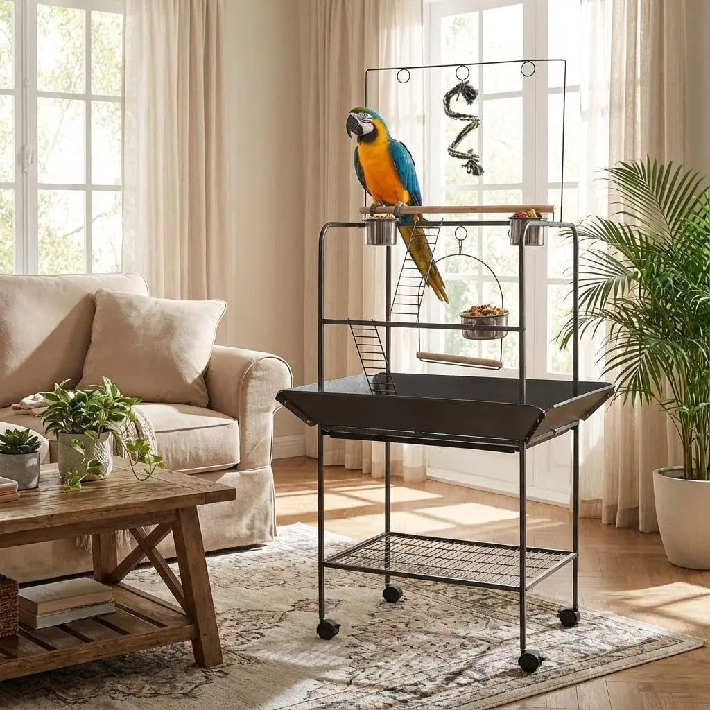 Indoor Outdoor Birds Playground with Swing Parrot Stand with Wheels for Parakeet Cockatiels Conures Macaw Pet Products