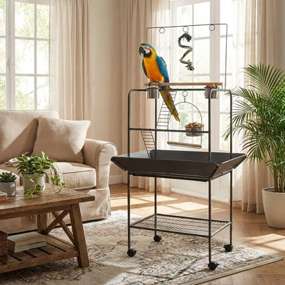 Indoor Outdoor Birds Playground with Swing Parrot Stand with Wheels for Parakeet Cockatiels Conures Macaw Pet Products
