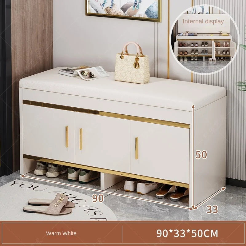 Shoe changing bench household entrance shoe bench can sit on shoe cabinet soft seat integrated storage low cabinet