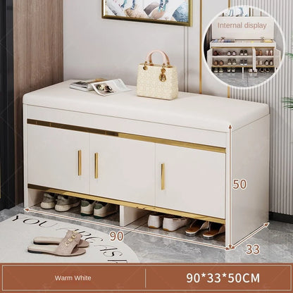 Shoe changing bench household entrance shoe bench can sit on shoe cabinet soft seat integrated storage low cabinet