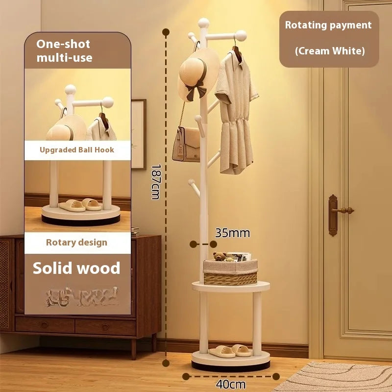 Solid Wood Floor Coat Rack Standing Clothes Hanger Stand Multilevel Shelf Hat Bag Organizer Entrance Hall Bedroom Living Room