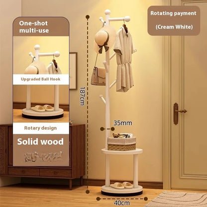 Solid Wood Floor Coat Rack Standing Clothes Hanger Stand Multilevel Shelf Hat Bag Organizer Entrance Hall Bedroom Living Room