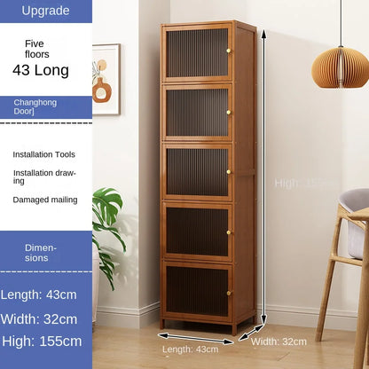 Bookcase with door, multi-layer storage rack, seam storage cabinet, living room display cabinet, bookshelf