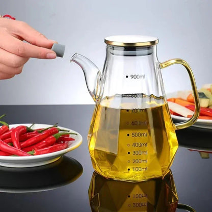 JUSTINLAU High Borosilicate Glass Oil Pots Diamond Oil Bottle with Scale Kitchen Soy Sauce Vinegar Condiment Storage Container