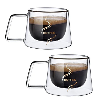 JUSTINLAU 200ML Espresso Cup Heat-resistant Double Wall Glass Coffee Mug with Handle Cappuccino Latte Breakfast Tea Water Cups