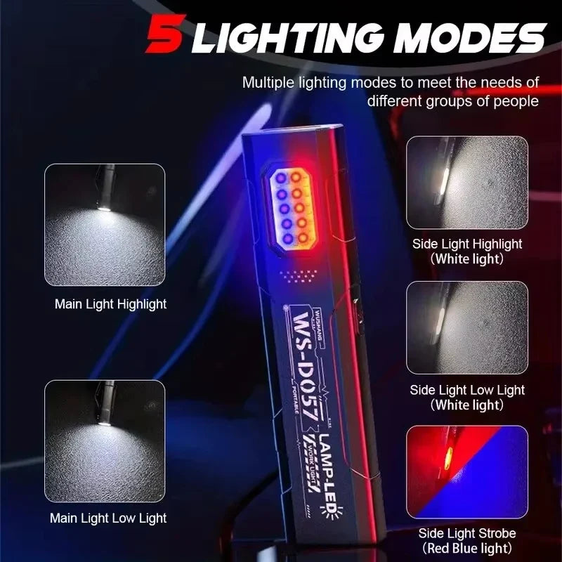 Powerful 550LM EDC Flashlight USB C Rechargeable Portable Torch with COB Red and Blue Lights Outdoor Portable Pen Clip Lantern