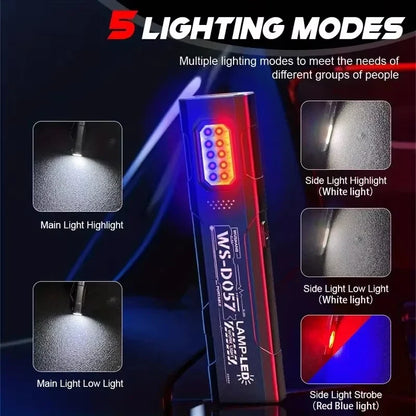 Powerful 550LM EDC Flashlight USB C Rechargeable Portable Torch with COB Red and Blue Lights Outdoor Portable Pen Clip Lantern