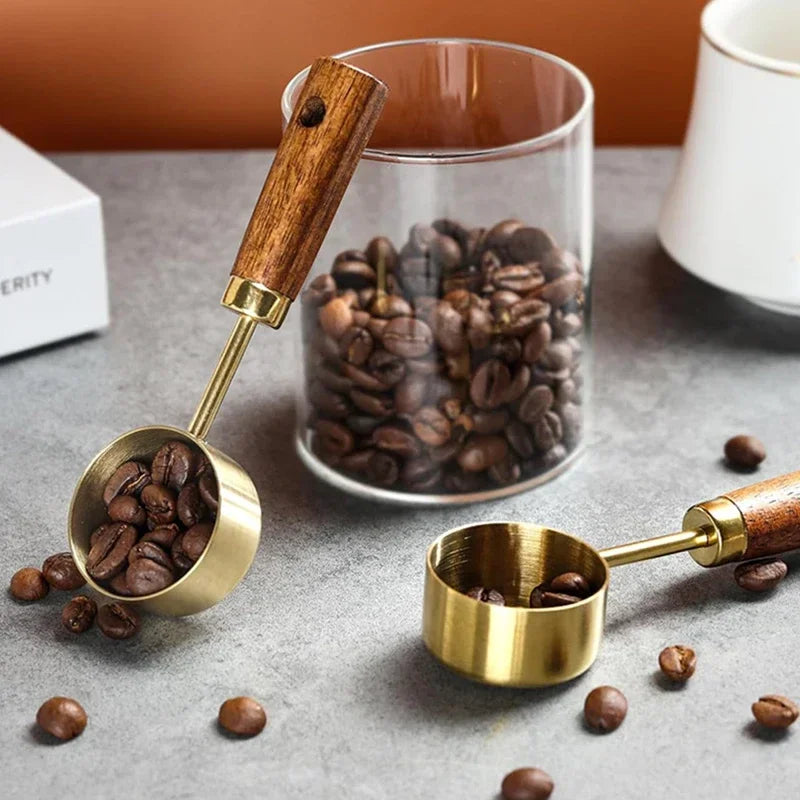 15ml Stainless Steel Measuring Spoon Tablespoon Coffee Scoop Wood Handle Sugar Powder Coffee Bean Measure Spoon Kitchen Tools