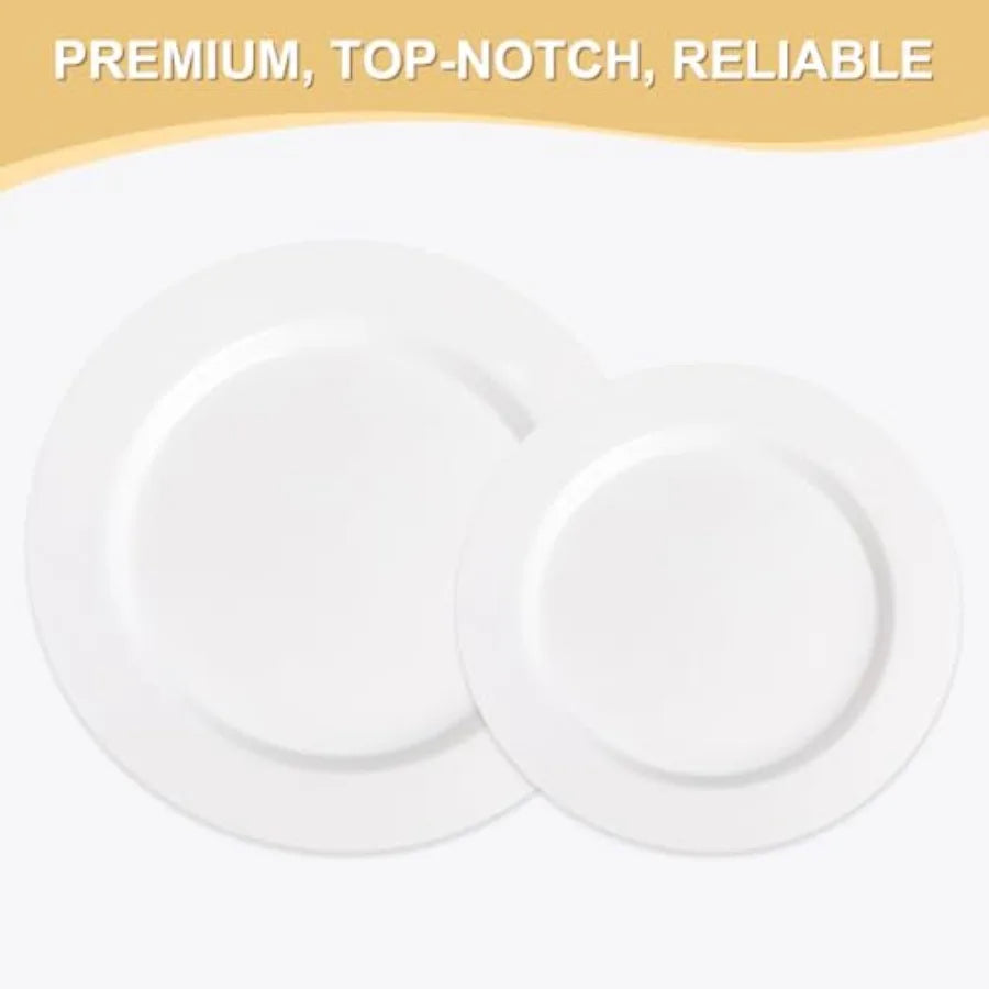 200 PCS Plastic Plates Premium Heavy Duty Disposable Plates for Party 100 Dinner Plates and 100 Salad Dessert Plates Sturdy Har
