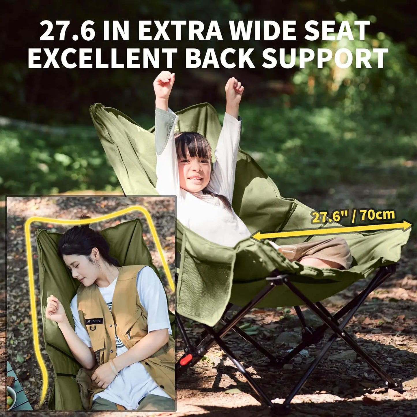 Oversized Adjustable Folding Camping Chair with Padded Seat, Side Pocket & Carry Bag