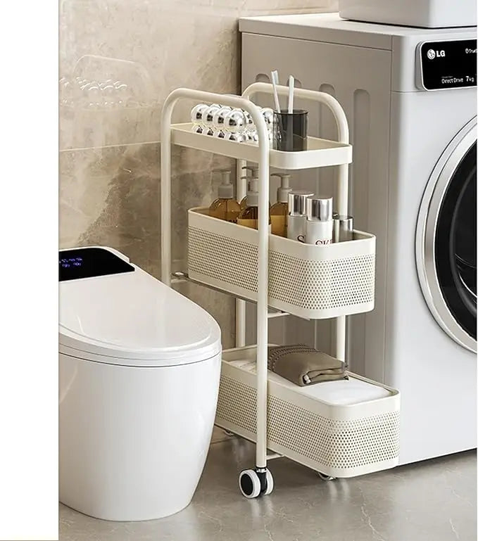 Slim Storage Cart with Track Pull,Bathroom Storage Organizer Rolling Utility Cart, for Office Bathroom Kitchen Laundry Room