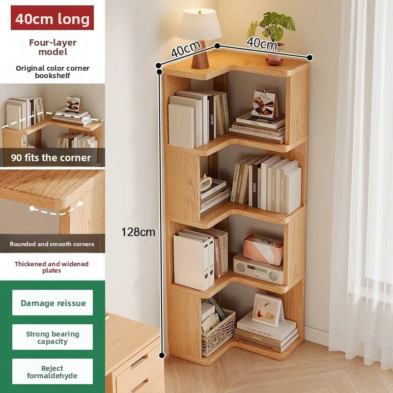 Solid wood corner bookshelf Floor rack Multi-layer corner cabinet Storage storage