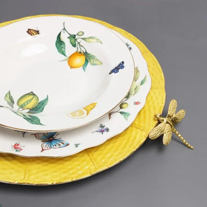Europeanc Style Ceramic Dining Plate Elegant Lemon Pattern Dinner Steak Plate Coffee Cup Set Western Cuisine Dessert Plate