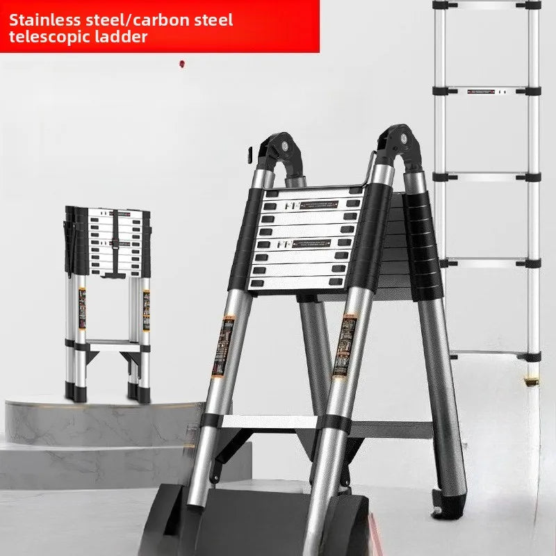 Stainless steel telescopic ladder thickened straight ladder folding herringbone ladder portable household ladder