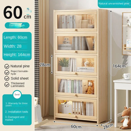 Solid wood bookcase with door transparent dustproof cabinet multi-layer floor-standing bookshelf home simple storage rack
