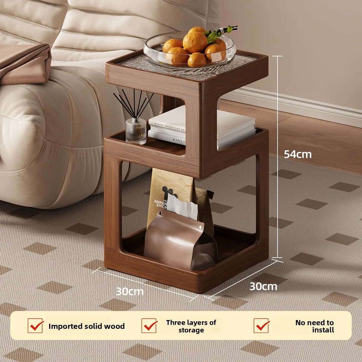Solid wood bedside table, bedroom bedside storage, household sofa edge