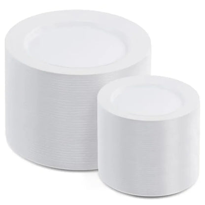 200 PCS Plastic Plates Premium Heavy Duty Disposable Plates for Party 100 Dinner Plates and 100 Salad Dessert Plates Sturdy Har