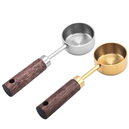 15ml Stainless Steel Measuring Spoon Tablespoon Coffee Scoop Wood Handle Sugar Powder Coffee Bean Measure Spoon Kitchen Tools