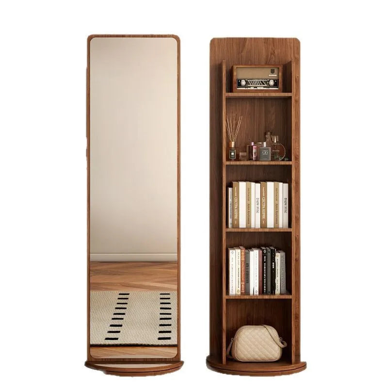 Rotating dressing mirror full body floor mirror home magazine bookshelf rotating storage rack vertical fitting mirror