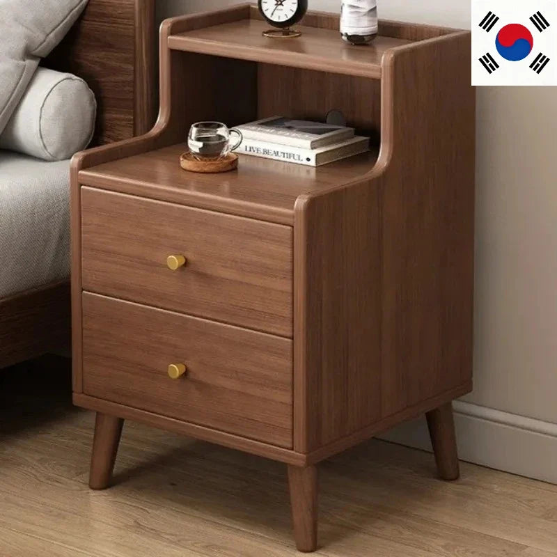 Modern New Chinese Style Nightstand - Narrow Solid Wood Bedside Table with Storage Drawer, Minimalist Bedroom Furniture
